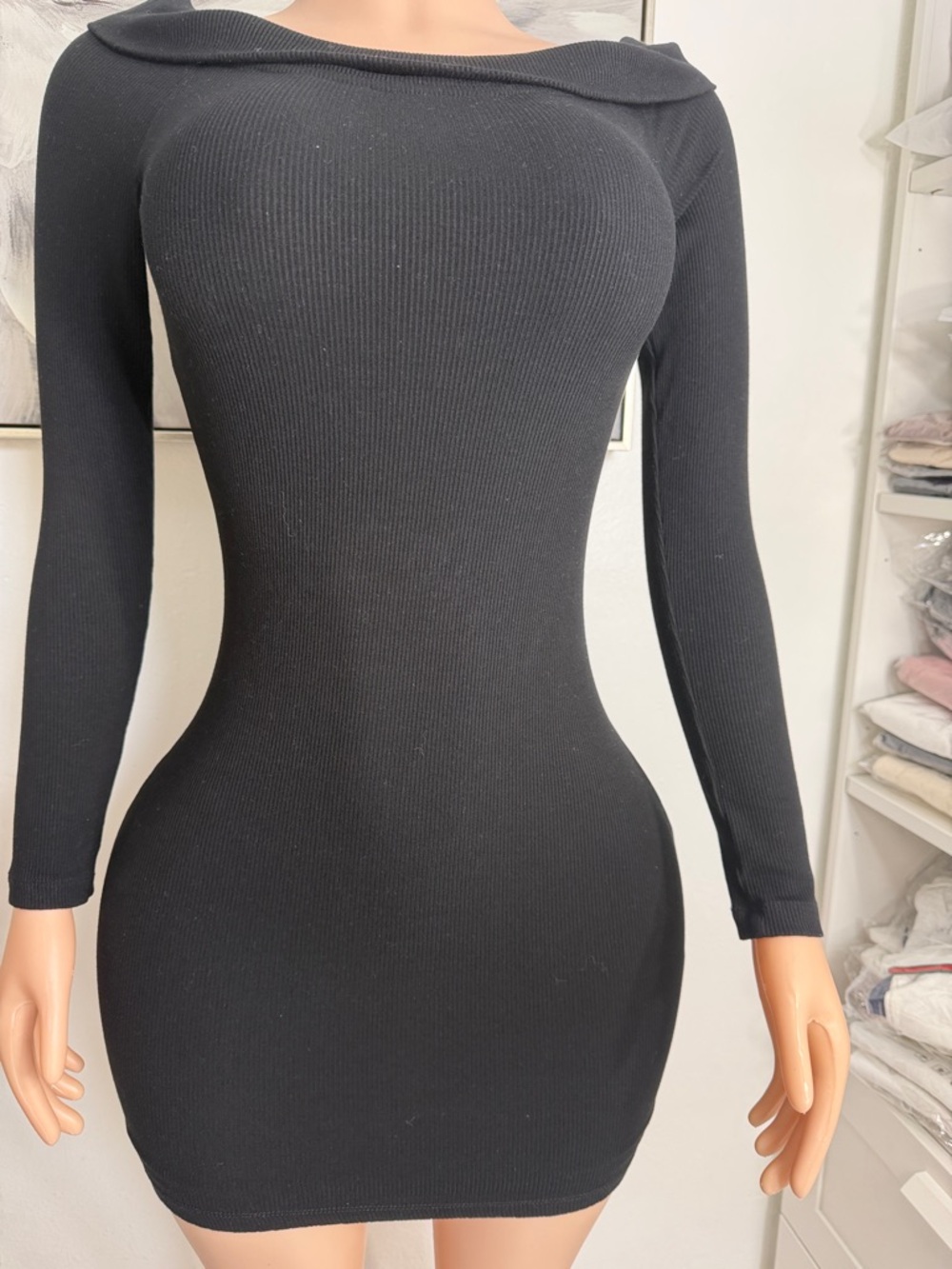 White Fox Boutique Black Ribbed Long Sleeve Bodycon Dress